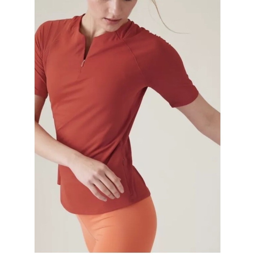 Athleta 3/4 Sleeve Rust Sunchaser Workout Tee Shirt Women's Size Small
